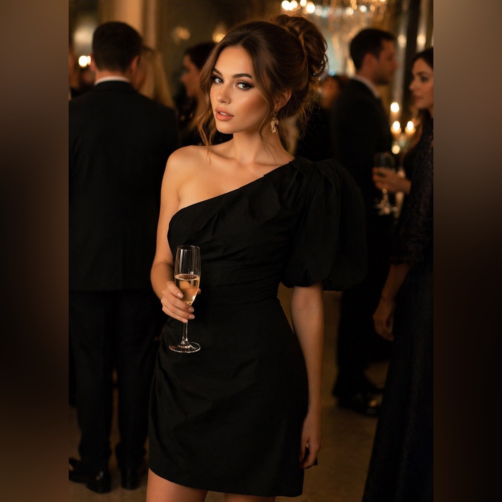 a new day Black One-Shoulder Puff Sleeve Dress
